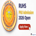 RUHS PhD Admission 2026 Open at ruhsraj.org, Application Deadline March 4; Check Direct Link to Apply